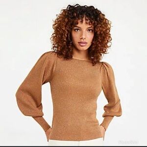 Ann Taylor Gold shimmer Puff Sleeve Sweater